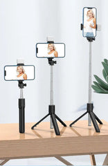 4 in 1 Selfie Stick Tripod with Light & Bluetooth Remote |Foldable & Extendable (70cm) Mobile Holder