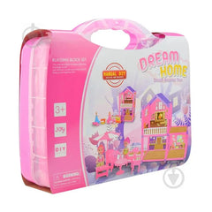 Dream House Doll House Briefcase for Kids Girls – Doll House Set With Plastic Dolls & Plastic Furniture – 75 Pcs Doll House Building Blocks Set games – Miniature Mansion