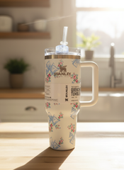 Stainless Steel Flower Design Tumbler With Lid, Vacuum Insulated Car Mug, Thermal Iced Bottle
