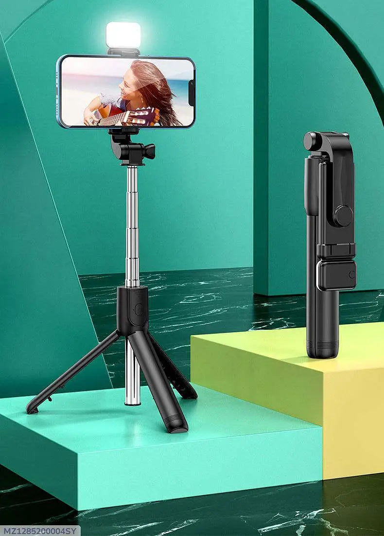 4 in 1 Selfie Stick Tripod with Light & Bluetooth Remote |Foldable & Extendable (70cm) Mobile Holder