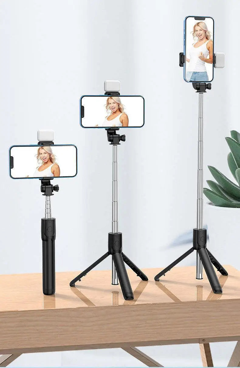 4 in 1 Selfie Stick Tripod with Light & Bluetooth Remote |Foldable & Extendable (70cm) Mobile Holder