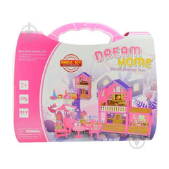 Dream House Doll House Briefcase for Kids Girls – Doll House Set With Plastic Dolls & Plastic Furniture – 75 Pcs Doll House Building Blocks Set games – Miniature Mansion